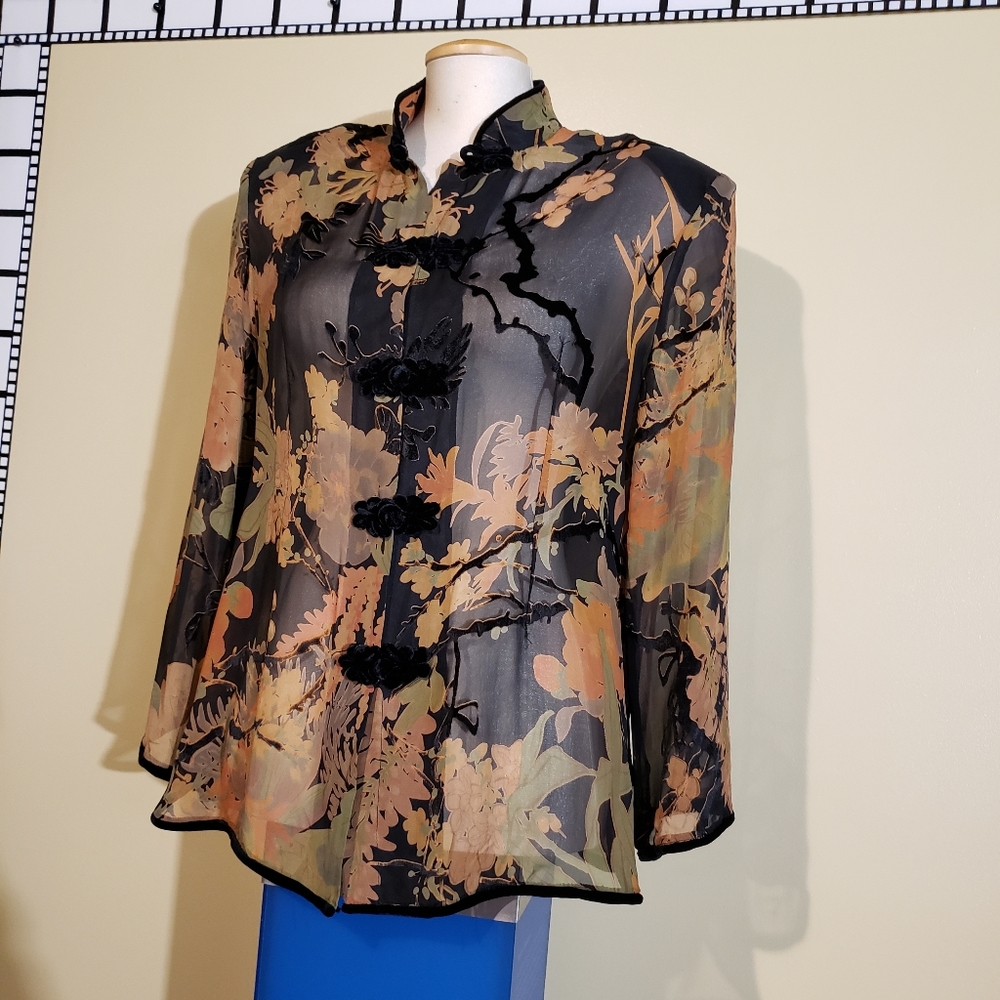 Chiffon and velvet blouse.